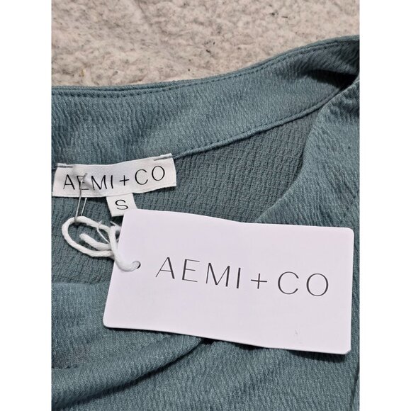 Aemi Co Womens Blue Long Sleeve Romper Ruffled‎ Waist Keyhole Back Size S NWT - Picture 9 of 13